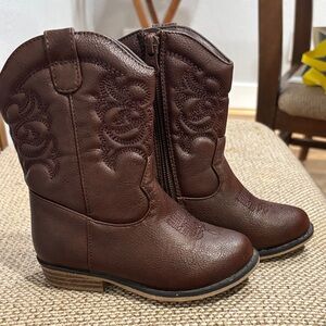 Kids Brown Western Cowboy Boots with Side Zip